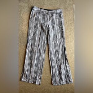 Talbots 100% Linen Gray and White Striped Wide Leg Pants